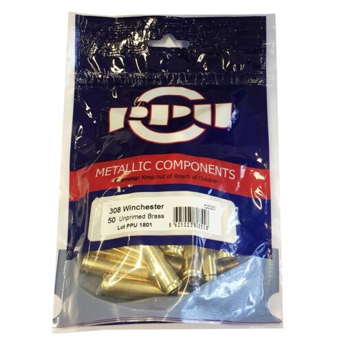 PPU Unprimed Brass Cases - 308 Winchester - 50 Pack