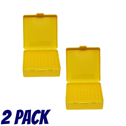 Pistol Ammo Box 100 Round Flip-Top 38 Special 357 Mag 2 Pack -  Yellow -PTAB002-2PK