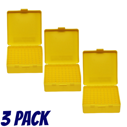 Pistol Ammo Box 100 Round Flip-Top 38 Special 357 Mag 3 Pack - Yellow - PTAB002-3PK