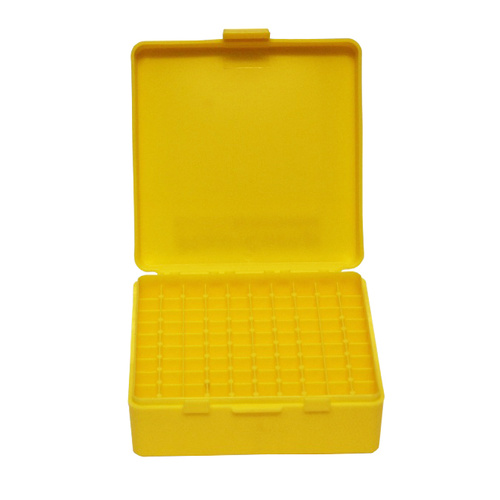 Max-Comp Pistol Ammo Box 100 Round Flip-Top 38 Special 357 Mag - Yellow -PTAB002