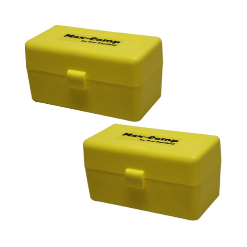 Max-Comp Rifle Ammo Box - 50 Round Flip-Top 223 Rem 204 Ruger - Yellow - 2 Pack - PTAB0042PK