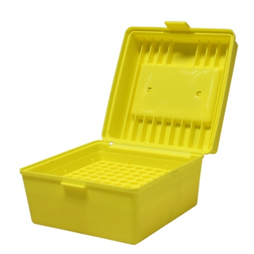 Max-Comp Deluxe Flip-Top Ammo Box with Handle 100 Round 22-250, 308, 30-06 - Yellow PTAB007