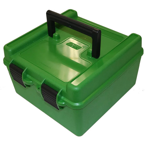 MTM Deluxe Flip-Top Ammo Box with Handle 22-250 Remington to 375 H&H Magnum 100-Round Plastic [Colour: Green]