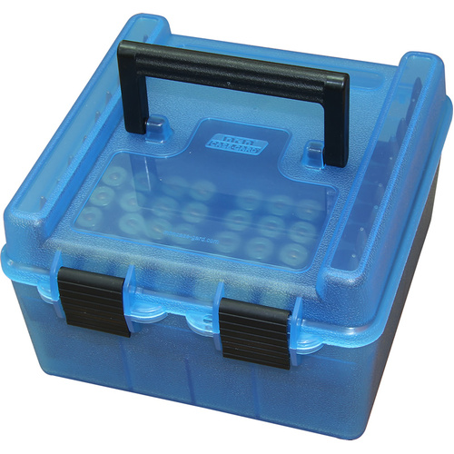 MTM Deluxe Flip-Top Ammo Box with Handle 22-250 Rem to 375 H&H Mag 100-Round Plastic [Colour: Blue]