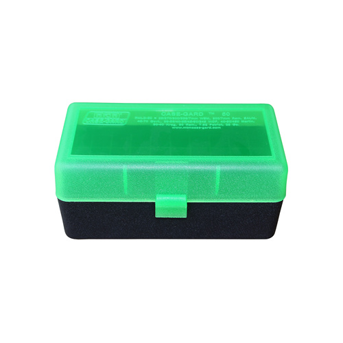 MTM Rifle Ammo Box - 50 Round Flip-Top 375 Remington Ultra Magnum 375 Wby Weatherby Magnum - Clear Green RLLD-50-16T