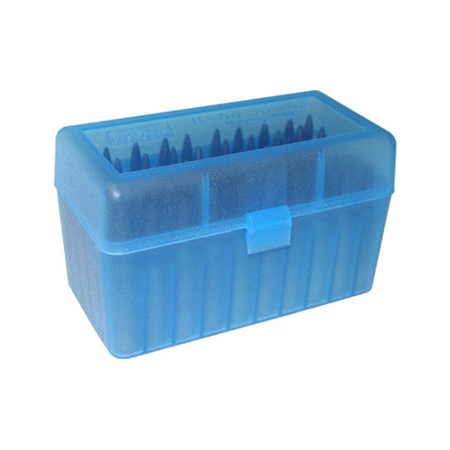 MTM Rifle Ammo Box - 50 Round Flip-Top 375 Remington Ultra Magnum 375 Wby Magnum - Blue RLLD-50-24