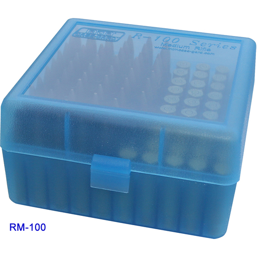 MTM Rifle Ammo Box - 100 Round Flip-Top 22-250 243 Win 308 Win 220 Swift - Blue RM-100-24