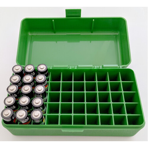 MTM Case-Gard Flip-Top Battery Storage Box - Hold 50 x AA Battery - GREEN