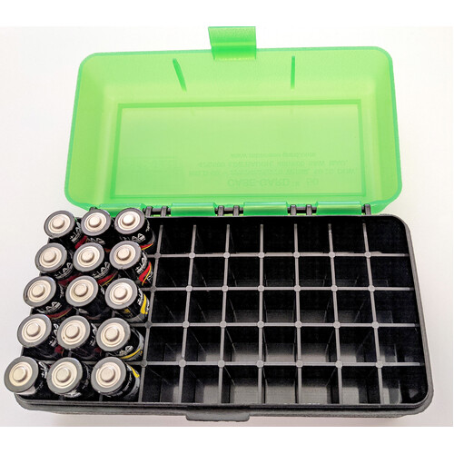 MTM Case-Gard Flip-Top Battery Storage Box - Green & Black - Hold 50 x AA Battery