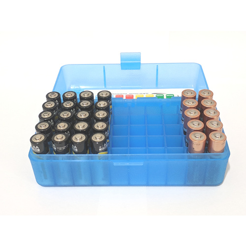 MTM Case-Gard Flip-Top Battery Storage Box - Blue - Hold 50 x AA Battery