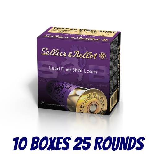 Sellier & Bellot 12 Gauge 2-3/4" 12x67.5 Trap 24 Steel 7/8oz 24gram 2.54mm #6 UK #7 US - Slab - V060172-SLAB