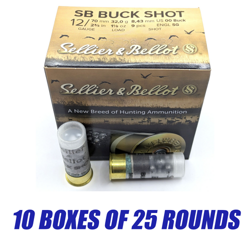 Sellier & Bellot 12ga 2-3/4" 32g 00 Buckshot 9-Pellet - 250 Pack - V212782