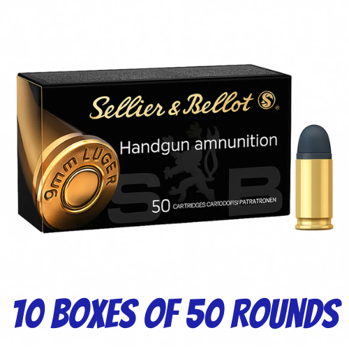 Sellier & Bellot 9mm Luger 124 Grain LRN - 500pk - 10 Boxes of 50 Rounds - V310432