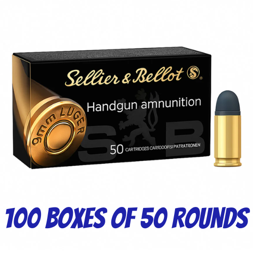 Sellier & Bellot 9mm Luger 124 Grain LRN - 5000pk - 100 Boxes of 50 Rounds - V310432