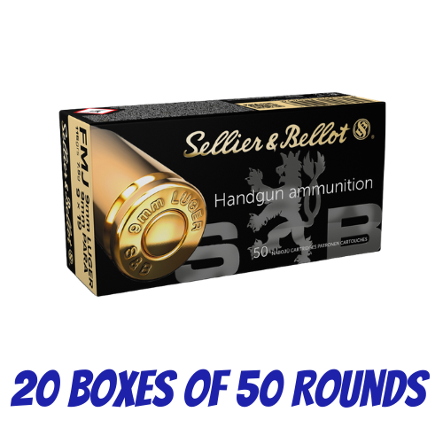Sellier & Bellot 9mm Luger 115 grain FMJ 1000 Round Pack V310452-1000