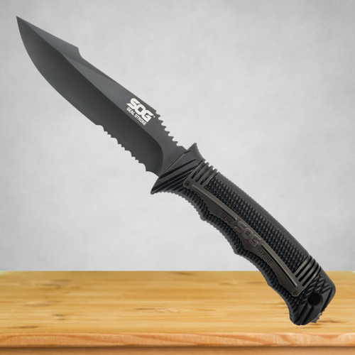 SOG Seal Strike Fixed Blade Knife in Black TiNi with Deluxe Sheath - SS1003-CP