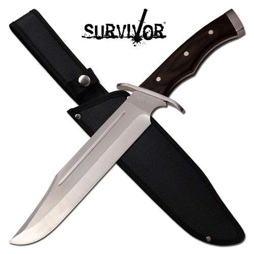 Survivor Pakkawood Fixed Blade Full Tang Knife - 15.5" Overall - SV-FIX005BR