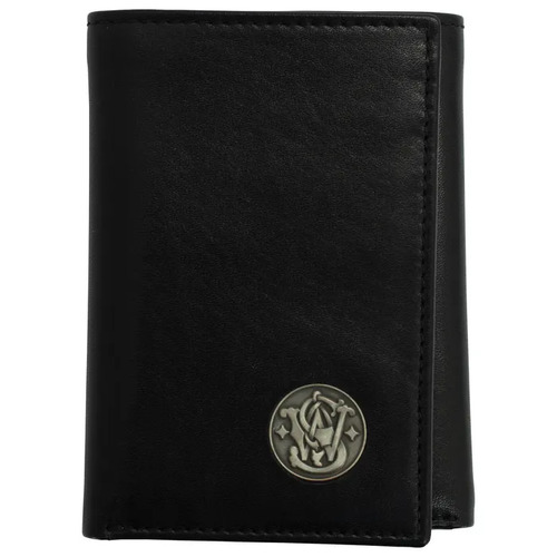 Smith & Wesson Mens Genuine Leather Trifold Wallet - Black