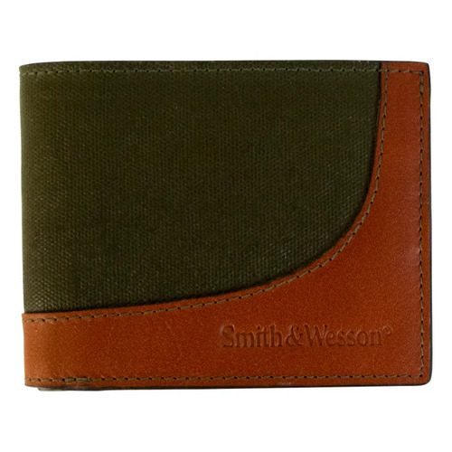Smith & Wesson Mens Wax Canvas Bifold Wallet - Khaki Green