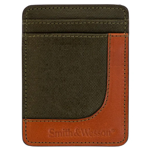 Smith & Wesson Mens Wax Canvas Money Clip Wallet - Khaki Green