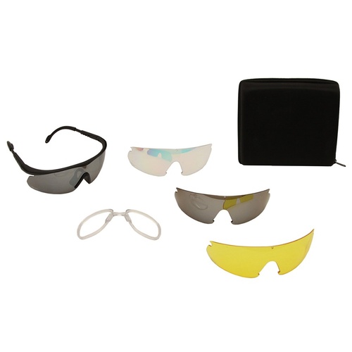 Pro-Tactical Interchangeable Shooting Glasses Set Black Frame 4 lens Gray Tawny Clear Yellow plus Prescription - TD-YL835