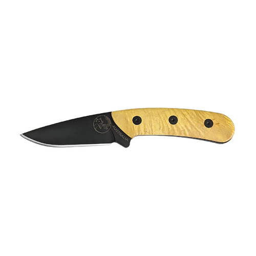 Tassie Tiger Fixed Blade Drop Point Knife - Golden Camphor Timber Handle - TTKAUSGCWOOD