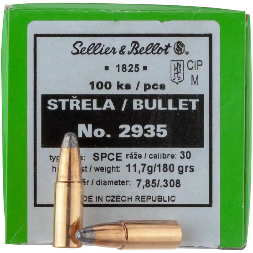 Sellier & Bellot .30 (7.62mm) Cal 180 gr SP CE Projectiles 100 pack - V339722