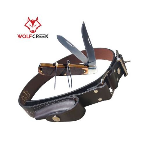 Wolf Creek Leather Stockman's Belt, Size 32 with Trapper Knife - WC-8973-SB32