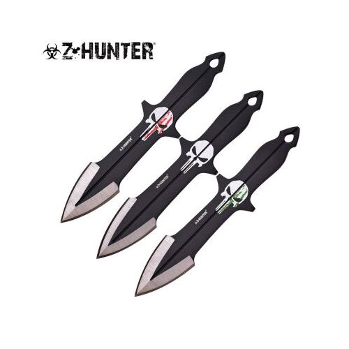 Z-Hunter Skull 8" Throwing Knife Blades - 3 Piece Set w/ Sheath